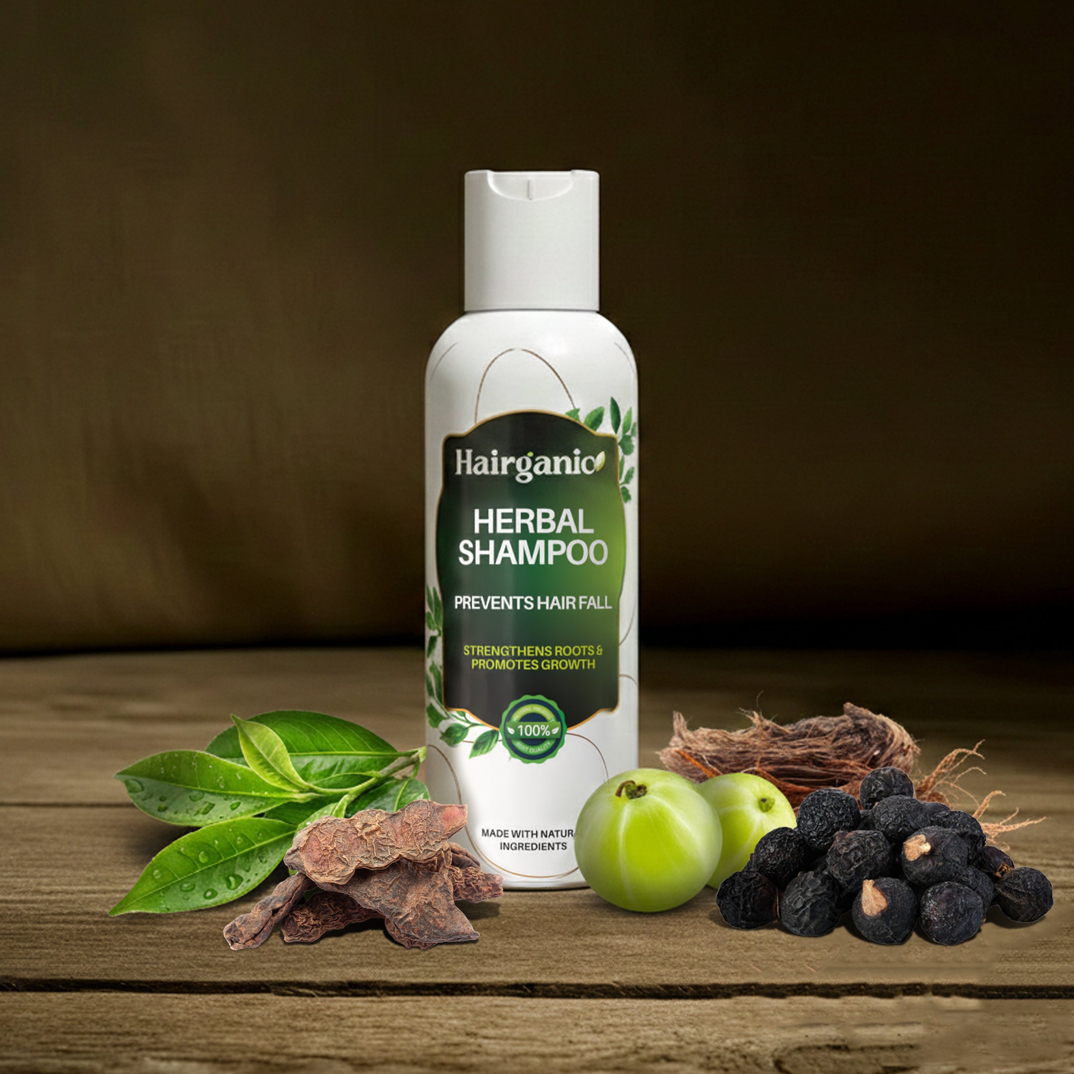 Herbal shampoo bottle with Amla, Reetha and Shikakai — Hairganic Pakistan hair fall shampoo