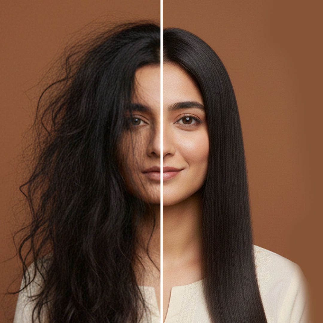 Woman with thick, strong hair after using Hairganic herbal hair fall shampoo Pakistan
