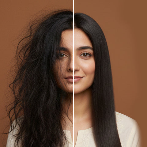 Woman with thick, strong hair after using Hairganic herbal hair fall shampoo Pakistan