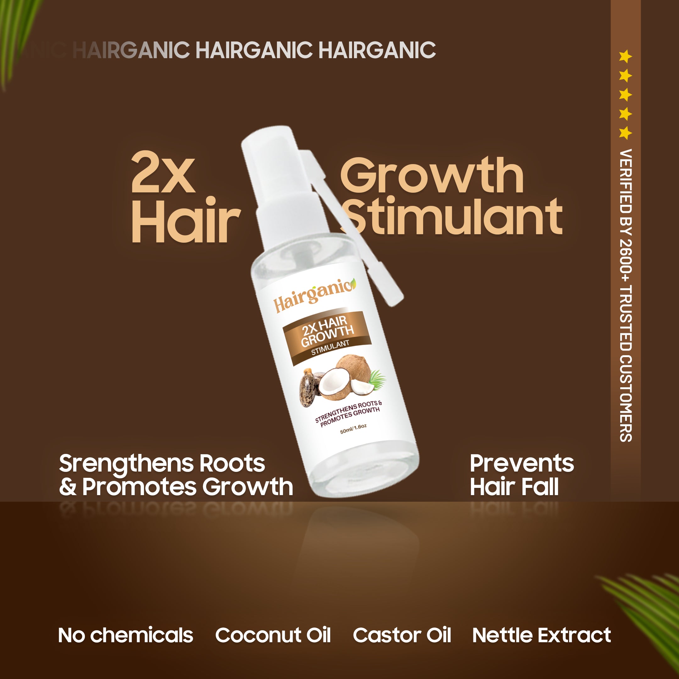Hairganic 2X growth stimulant key ingredients — Saw Palmetto, Nettle Extract, Biotin, Castor Oil