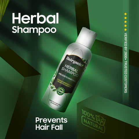 Herbal shampoo bottle with Amla, Reetha and Shikakai — Hairganic Pakistan hair fall shampoo