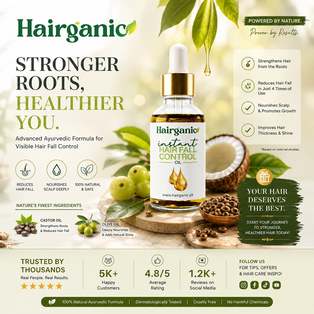 Hairganic 8-Herb Hair Fall Control Oil — Free Herbal Shampoo and Conditioner Included, PCSIR Tested