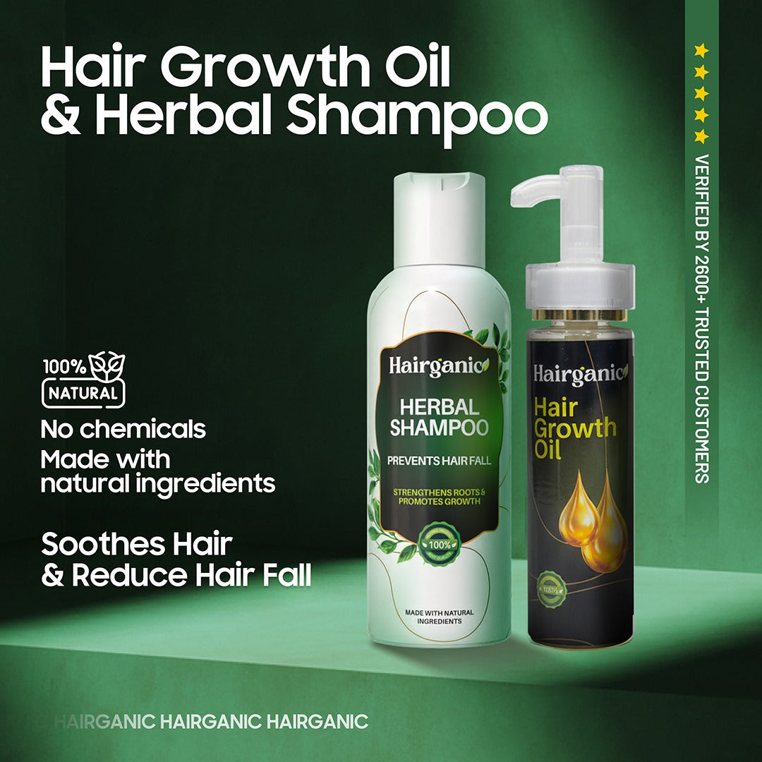 Hairganic Herbal Growth Duo Pakistan — Stronger, Healthier Hair, PCSIR Lab Tested (Herbal Shampoo, and Herbal oil for hairfall issue)