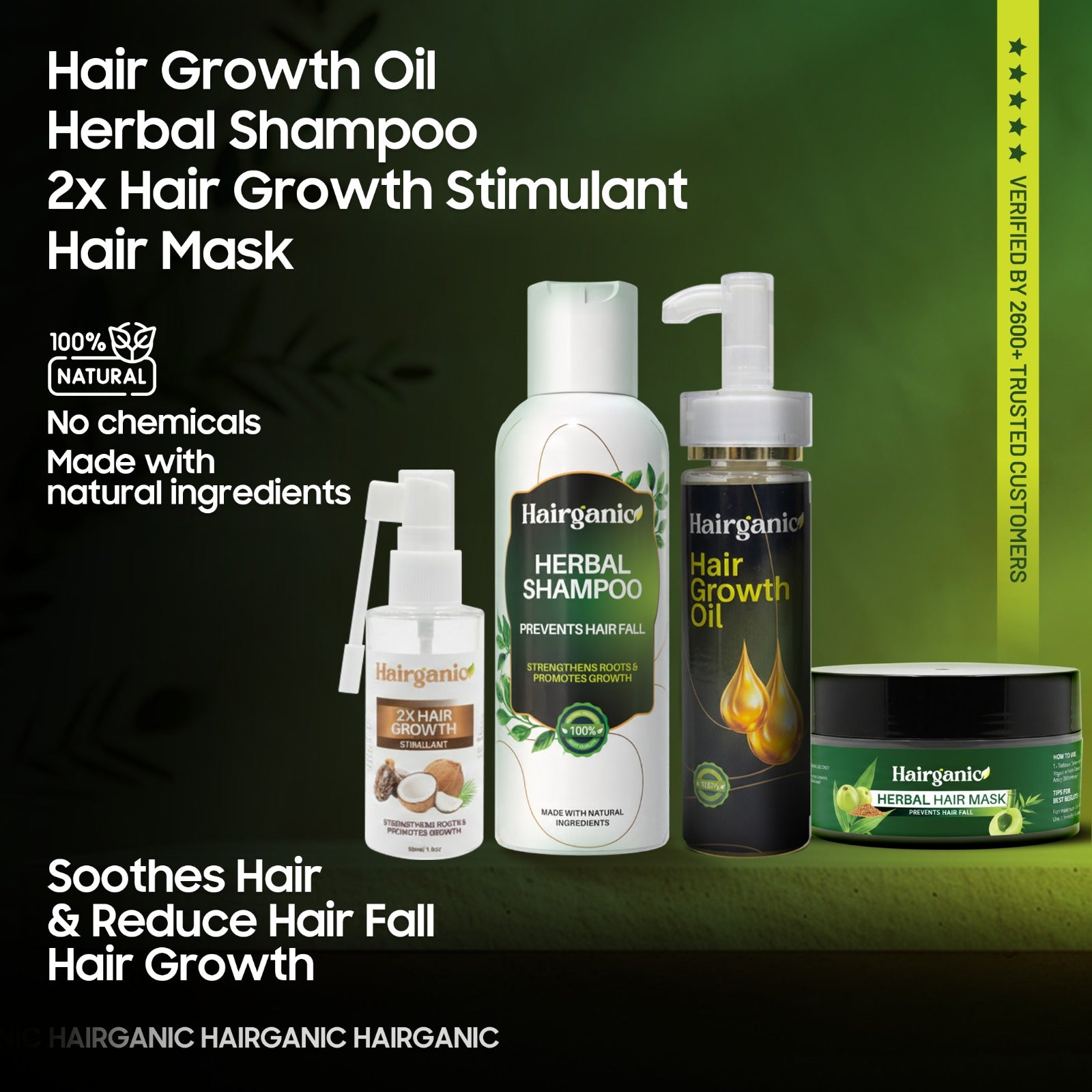 Hairganic Intense Growth Therapy Bundle Pakistan — 4-in-1 Hair Kit, Max Nourishment, PCSIR Tested with 2x hair growth stimulant, herbal shampoo, herbal anti hairfall oil, herbal hair mask